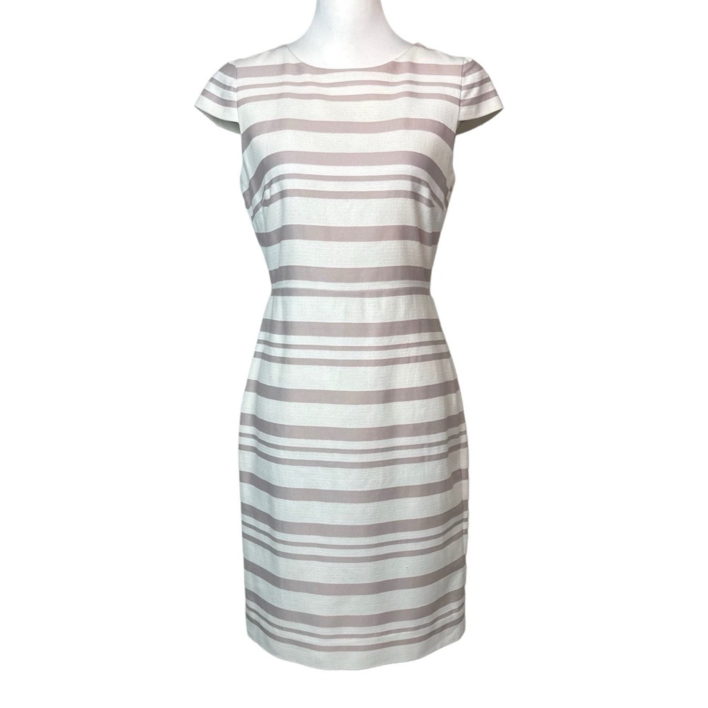J.CREW Suiting Double Stripe Cap Sleeve Sheath Dress Pink White Sz 4